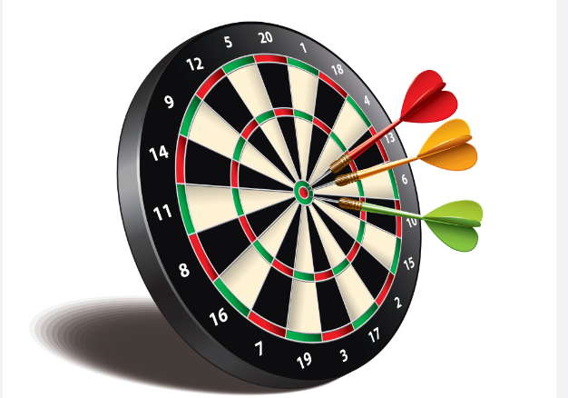 Dart board showing bulls eye. 